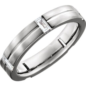 Grooved Diamond Wedding Ring