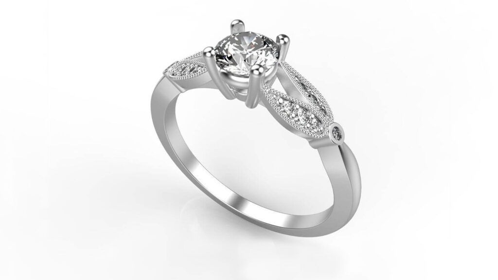 Floral Split Shank Engagement Ring